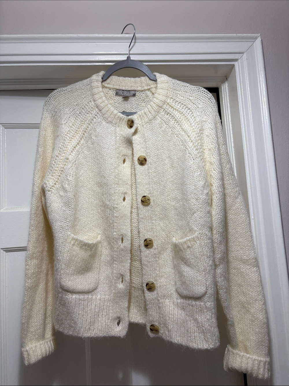 J. Crew Ivory Knit Button-Front Cardigan
